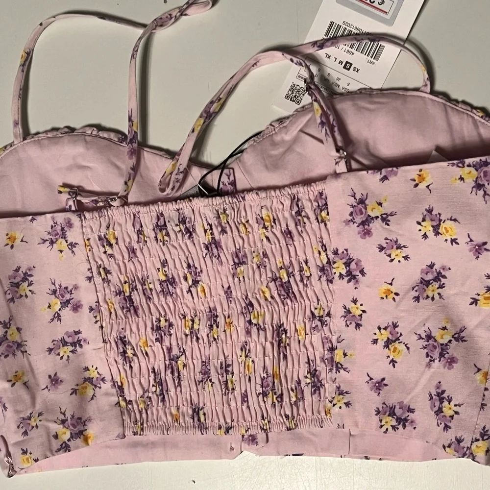 Zara Floral Print Bralette Crop Top Bustier Pink NWT small spaghetti straps - Picture 5 of 10